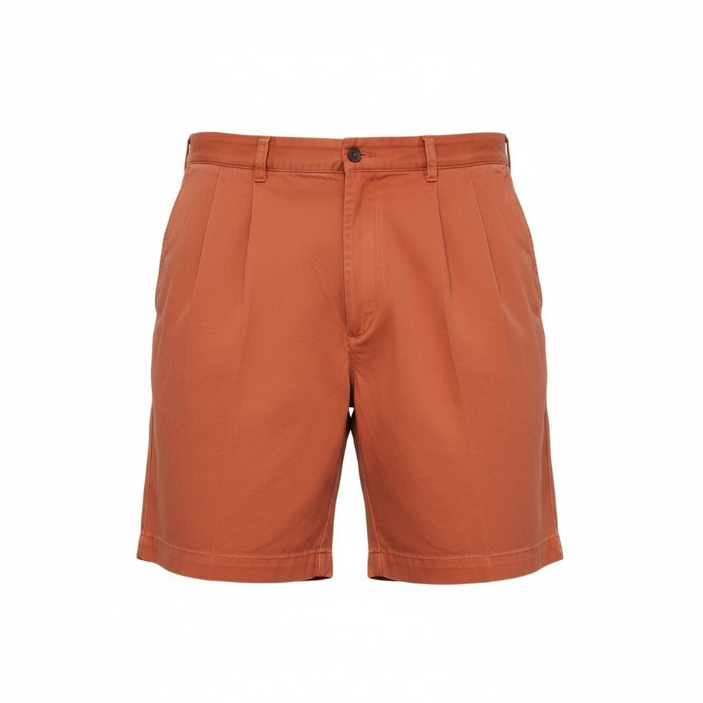 BERLE Mens Pleated 100% Cotton Light Orange Color Chino Shorts Size 40 Inseam 9"